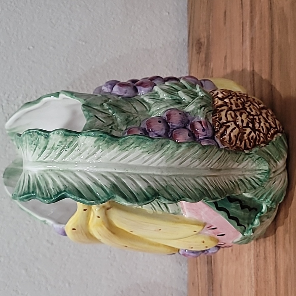 Fitz and Floyd Ceramic Pitcher with Yellow and Purple Fruit Design - Picture 4 of 5